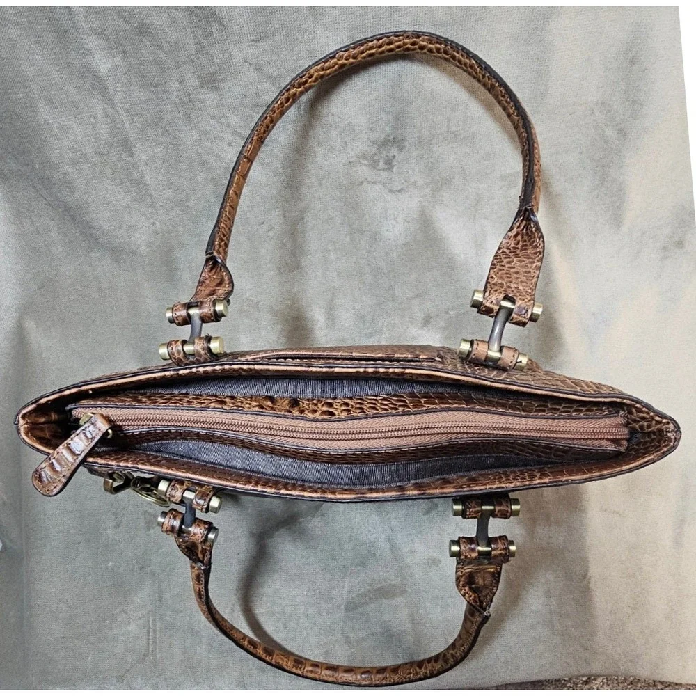 Etienne Aigner Brown Crocodile Embossed Leather Satchel Handbag 72071